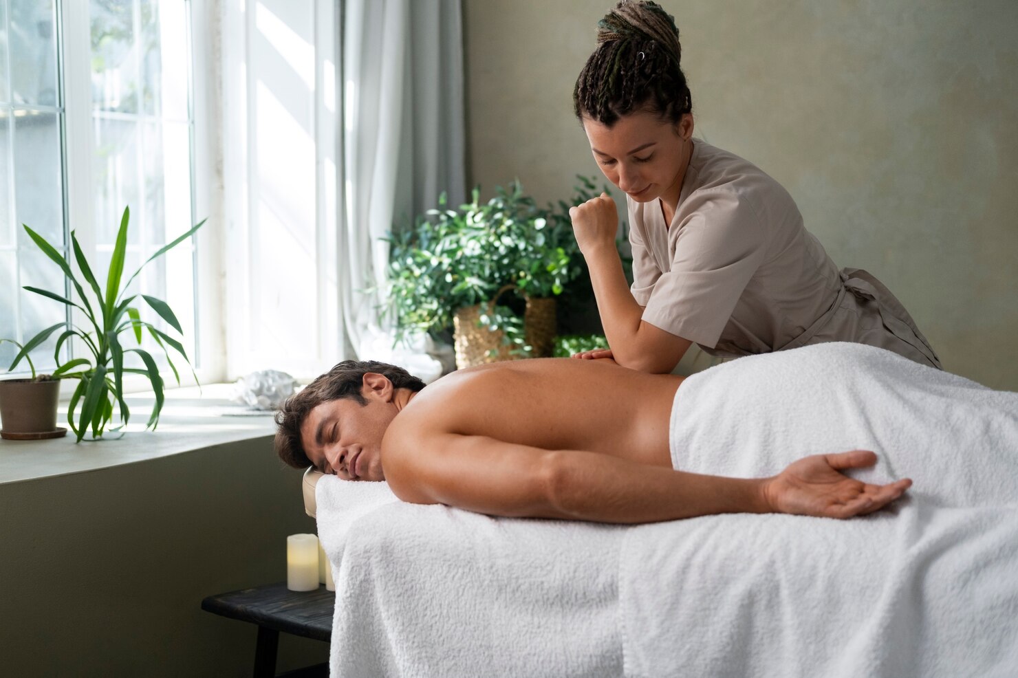  Professional massage therapy session at Swan Spa in Gomti Nagar, providing relaxation and wellness treatments in a peaceful spa environment